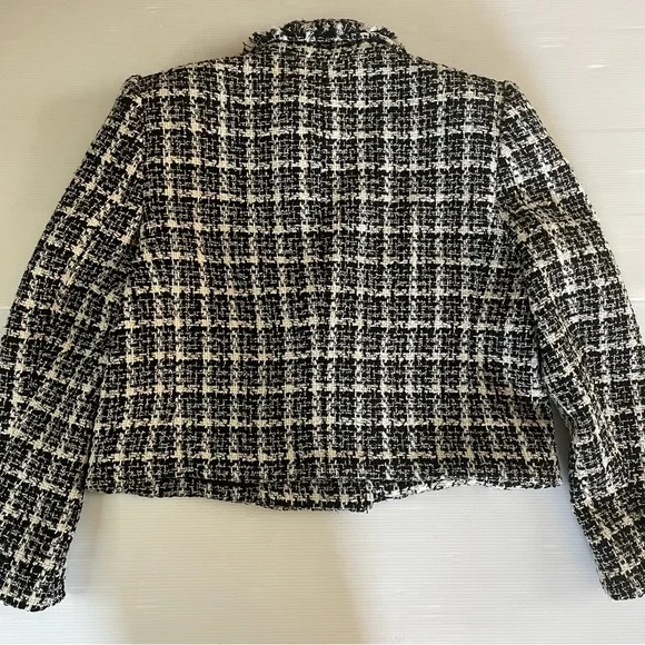 Zara Textured Tweed Houndstooth Black & White Double Breasted Cropped Jacket XL - Picture 8 of 8